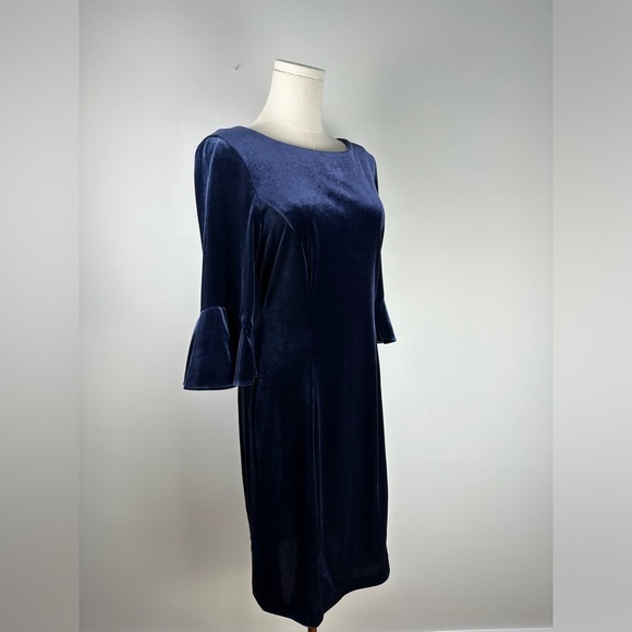 DKNY Midnight Blue Velvet Bell Sleeve  A Line Midi Cocktail Dress Size 6 - Picture 7 of 11